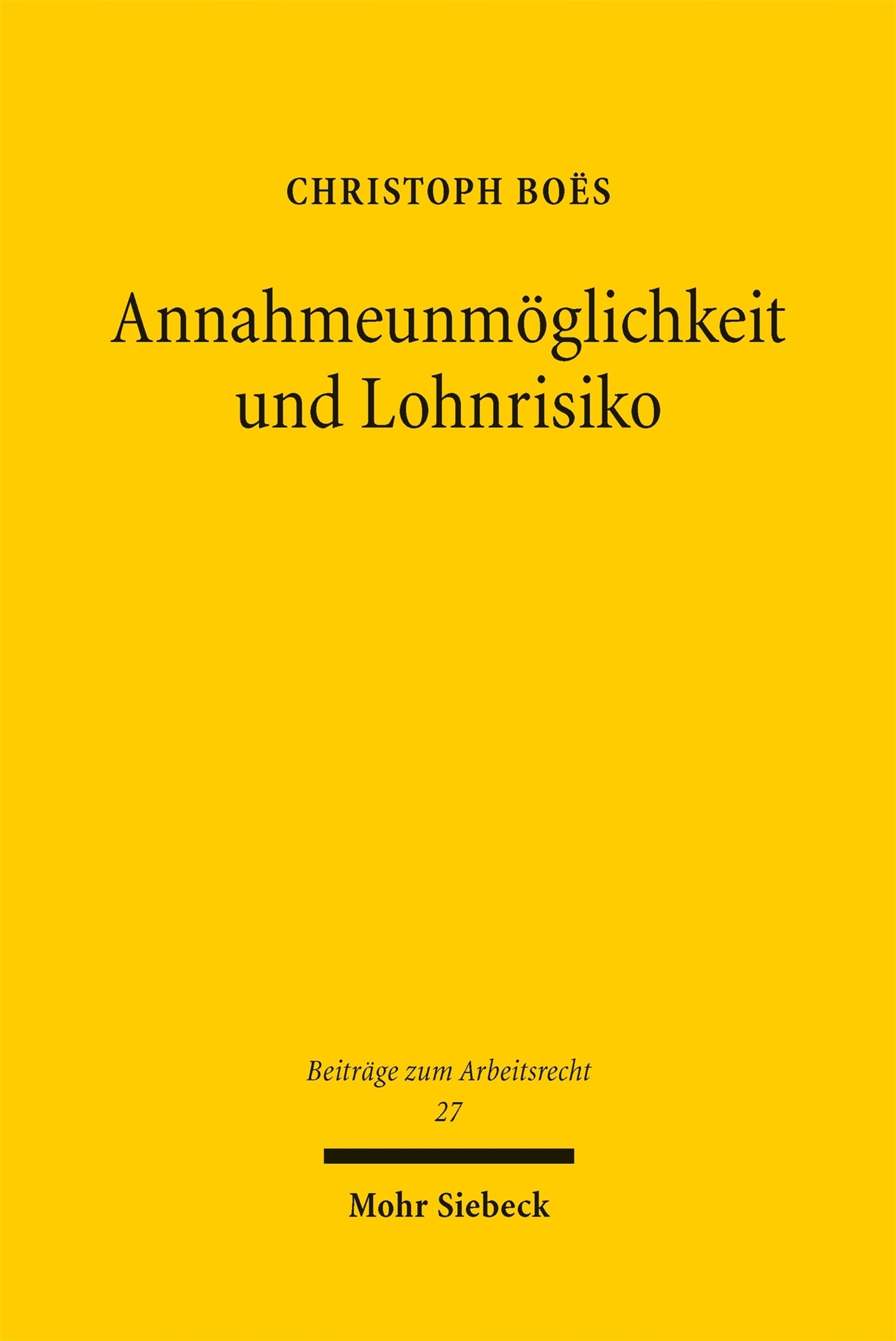 Cover image for Annahmeunmöglichkeit und Lohnrisiko ISBN 9783162002921